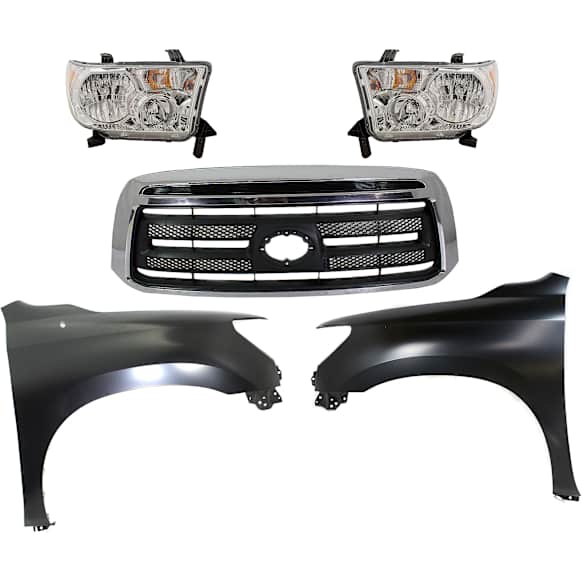 5-Piece Kit Driver and Passenger Side Halogen Headlight, Includes (2) Fender, (1) Grille Assembly, and (2) Headlight, CAPA Certified