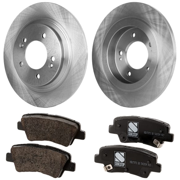 2020 Kia Optima - 2-Wheel Set Rear Brake Disc and Pad Kit, Plain Surface, 5 Lugs, 283.97 mm, Ceramic, 28mm  Disc, With Electronic Parking Brake, 1.6L 4Cyl, Pro-Line Series  Includes (2) Disc and (1) Pad Set