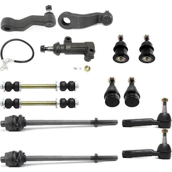13-Piece Kit Front, Driver and Passenger Side Suspension Includes Ball Joints, Idler Arm, Idler Arm Bracket, Pitman Arm, Sway Bar Links, and Tie Rod Ends