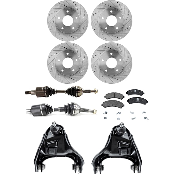 2000 Chevrolet S10 - 7-Piece Kit Front, Driver and Passenger Side Axle Assembly,  Without High Wider Package (ZR2), New, 4WD, 4.3L 6Cyl  Includes (2) Axle Assembly, (2) Brake Disc, (1) Brake Pad Set, and (2) Control Arm