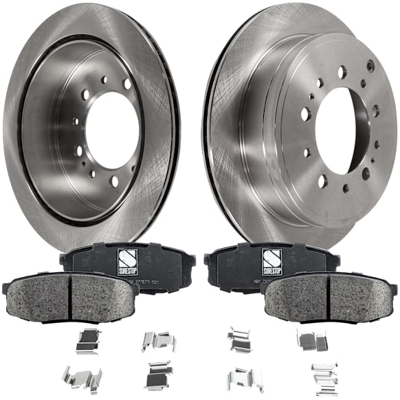 2018 Lexus LX570 - 4-Piece Kit Rear Brake Disc and Pad Kit, Plain Surface, 5 Lugs, 344.93 mm, Ceramic, 5.7L 8Cyl, Pro-Line Series  Includes (2) Brake Disc and (1) Brake Pad Set