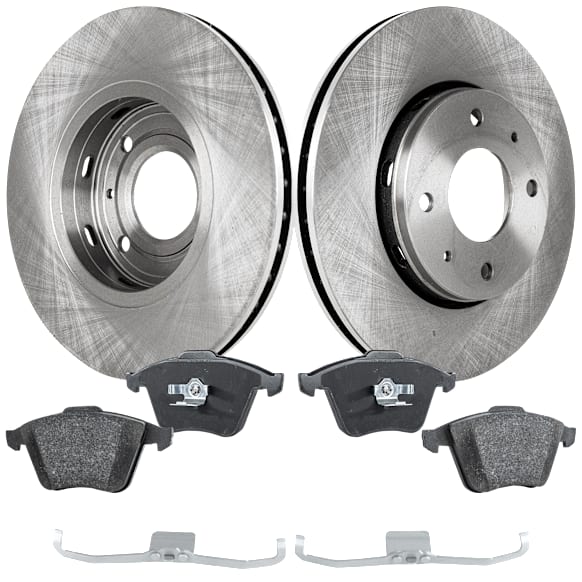 2006 Volvo S40 - 4-Piece Kit Front Brake Disc and Pad Kit, Plain Surface, 4 Lugs, Organic, With 320mm Brake Rotors, 4 Lug, 2.4L 5Cyl, Pro-Line Series  Includes (2) Brake Disc and (1) Brake Pad Set
