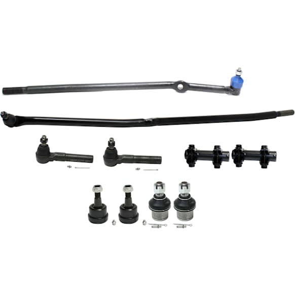 10-Piece Kit Front, Driver and Passenger Side Suspension, 4WD, For Models With Tapered Hole Mounted Steering Damper, includes Ball Joints, Tie Rod Adjusting Sleeve, and Tie Rod Ends