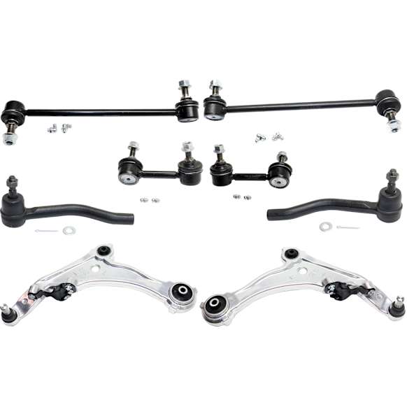 2014 Nissan Maxima - 8-Piece Kit Front, Driver and Passenger Side, Lower Control Arm Kit, Front Wheel Drive,  Includes (2) Control Arm, (4) Sway Bar Link, and (2) Tie Rod End