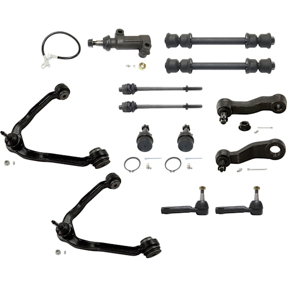 2003 Chevrolet Tahoe - 13-Piece Kit Front Suspension Kit, 18 (mm) Thread at Centerlink, 4.150 in. Length, For Cast Iron Arm, Without Aluminum Steering Knuckles, Heavy Duty Design, With 4 Groove Spline, Without Bracket