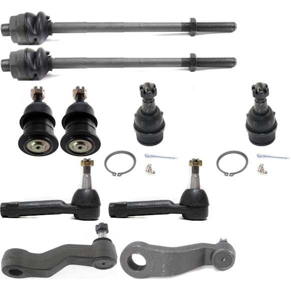 2006 GMC Sierra 1500 - 10-Piece Kit Front Suspension Kit, Four Wheel Drive, 4.150 in. Length, For Cast Iron Arm, Without Aluminum Steering Knuckles, Gear Steering Type, Power Steering, 18 (mm) Thread at Centerlink, With 4 Groove Spline, Without Bracket