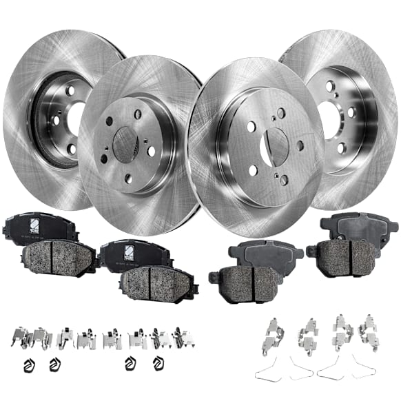 2016 Toyota Corolla - 4-Wheel Set Front and Rear Brake Disc and Pad Kit, Plain Surface, 5 Lugs, Front-275.08 mm/Rear-259.08 mm, Ceramic, Mexico, With Rear Disc Brake, 1.8L 4Cyl, Pro-Line Series  Includes (4) Disc and (2) Pad Set
