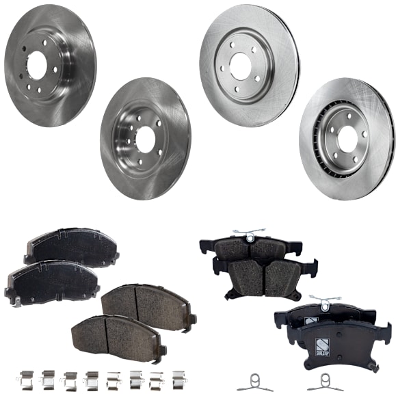 2022 Chrysler Pacifica Pinnacle - 4-Wheel Set Front and Rear Brake Disc and Pad Kit, Plain Surface, 5 Lugs, Ceramic, FWD,  330mm Disc, 3.6L 6Cyl, Pro-Line Series  Includes (4) Disc and (2) Pad Set