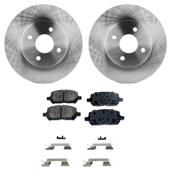 2-Wheel Set Front Brake Disc and Pad Kit, Plain Surface, 4 Lugs, Ceramic, with Rear Drum Brake, Pro-Line Series , includes (2) Brake Disc and (1) Brake Pad Set