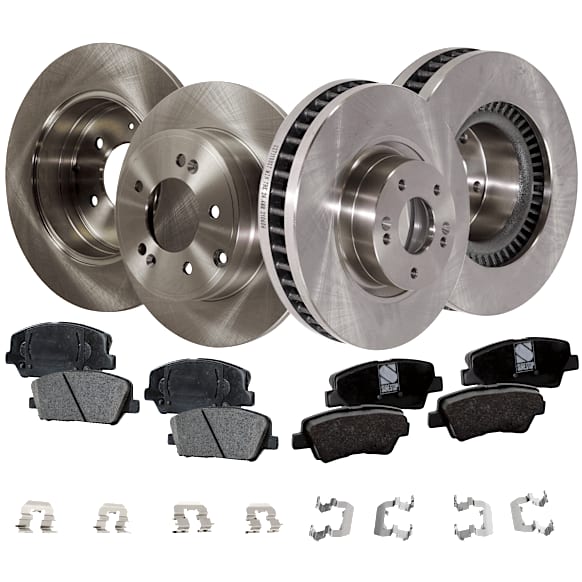 8-Piece Kit Front and Rear Brake Disc and Pad Kit, Plain Surface, 5 Lugs, 12.6 in.-Front, 11.14 in.-Rear, Ceramic - Front, Organic - Rear, 320mm Front Disc, with Manual Parking Brake, Pro-Line Series
