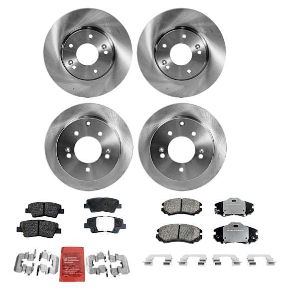 8-Piece Kit Front and Rear Brake Disc and Pad Kit, Plain Surface, 5 Lugs, Ceramic, Cast Iron, Pro-Line Series