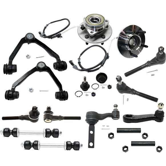 16-Piece Kit Front, Driver and Passenger Side, Upper Control Arm Kit with Ball Joints, Idler Arm, Pitman Arm, Sway Bar Links, Tie Rod Adjusting Sleeves, Tie Rod Ends, and Wheel Hubs, 4WD