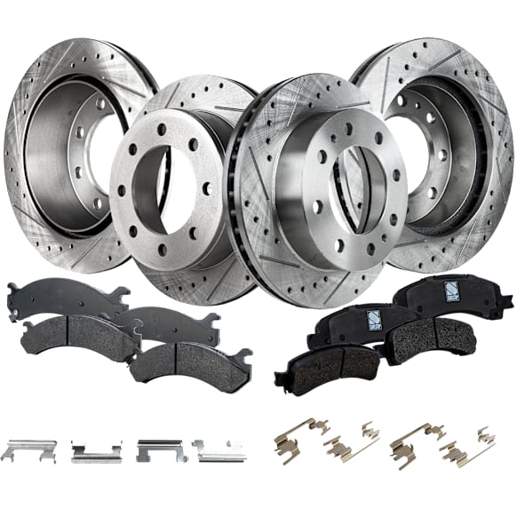 2013 Chevrolet Express 2500 - 4-Wheel Set Front and Rear Brake Disc and Pad Kit, Cross-drilled and Slotted, 8 Lugs, Front-324.87 mm/Rear-329.95 mm, Ceramic, 6.0L 8Cyl,  Includes (4) Disc and (2) Pad Set