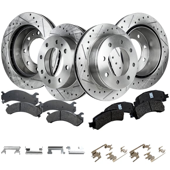 2017 GMC Savana 2500 - 8-Piece Kit Front and Rear Brake Disc and Pad Kit, Cross-drilled and Slotted, 8 Lugs, Ceramic, 2.8L 4Cyl,  Includes (4) Brake Disc and (2) Brake Pad Set