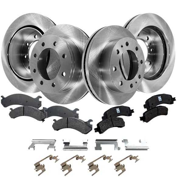 2012 Chevrolet Express 3500 - 4-Wheel Set Front and Rear Brake Disc and Pad Kit, Plain Surface, 8 Lugs, Front-324.61 mm/Rear-329.95 mm, Ceramic, DIESEL, Extended Passenger Van, Single Rear Wheel, 6.6L 8Cyl,  Includes (4) Disc and (2) Pad Set