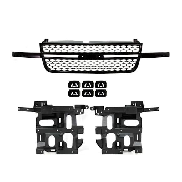 2004 Chevrolet Silverado 1500 - 3-Piece Kit Grille, Textured Black, Without Dale Earnhardt Package, Extended Cab Pickup,  Includes (1) Grille and (2) Headlight Bracket