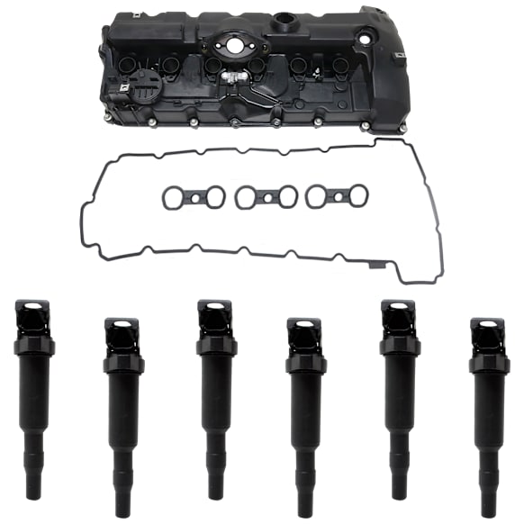 2008 BMW 328i - 7-Piece Kit Valve Cover, 3.0L 6Cyl, With Gasket,  Includes (6) Ignition Coil and (1) Valve Cover