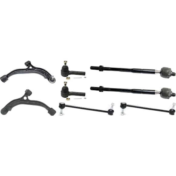 8-Piece Kit Front, Driver and Passenger Side, Lower Control Arm Kit, Includes (2) Control Arm, (2) Sway Bar Link, and (4) Tie Rod End