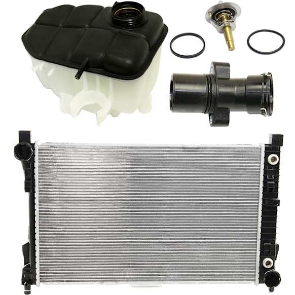 2005 Mercedes Benz C230 Kompressor - 4-Piece Kit Radiator, GAS, Temperature 19 Degrees, With Seal Included, 1.8L 4Cyl,  Includes (1) Coolant Reservoir, (1) Radiator, (1) Thermostat, and (1) Thermostat Housing Cover