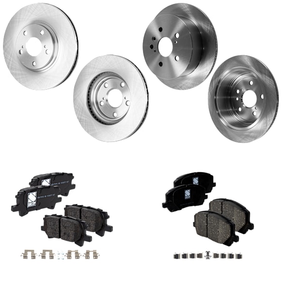 2007 Toyota Highlander - 4-Wheel Set Front and Rear Brake Disc and Pad Kit, Plain Surface, 5 Lugs, Front-295.91 mm/Rear-288.04 mm, Ceramic, 2.4L 4Cyl, Pro-Line Series Includes (4) Disc and (2) Pad Set