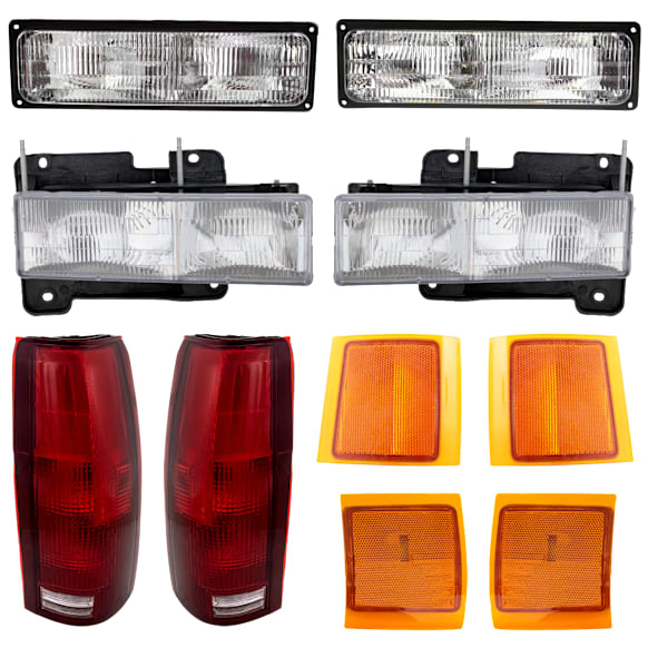 1995-2000 Chevrolet Tahoe - 10-Piece Kit Driver and Passenger Side Halogen Headlight, Includes (2) Headlight, (2) Reflector, (2) Side Marker, (2) Tail Light, and (2) Turn Signal Light