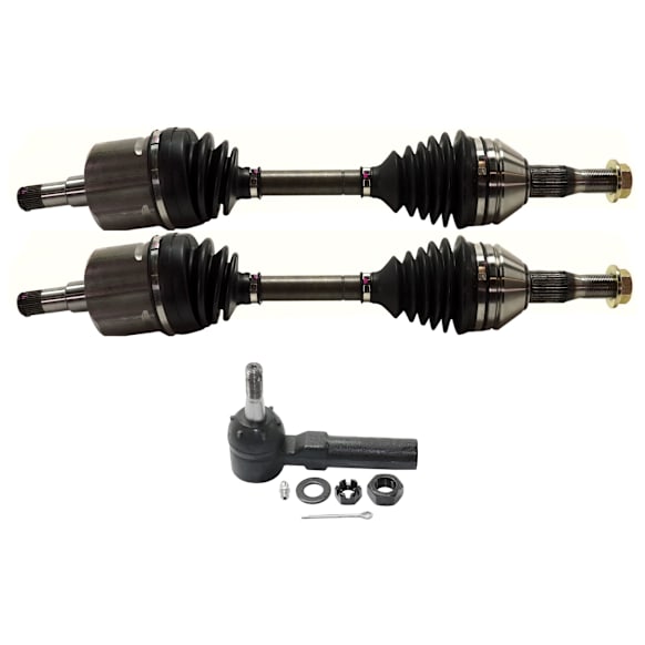 4-Piece Kit Front, Passenger Side Axle Assembly, New Kit, includes (2) Axle Assembly and (1) Tie Rod End