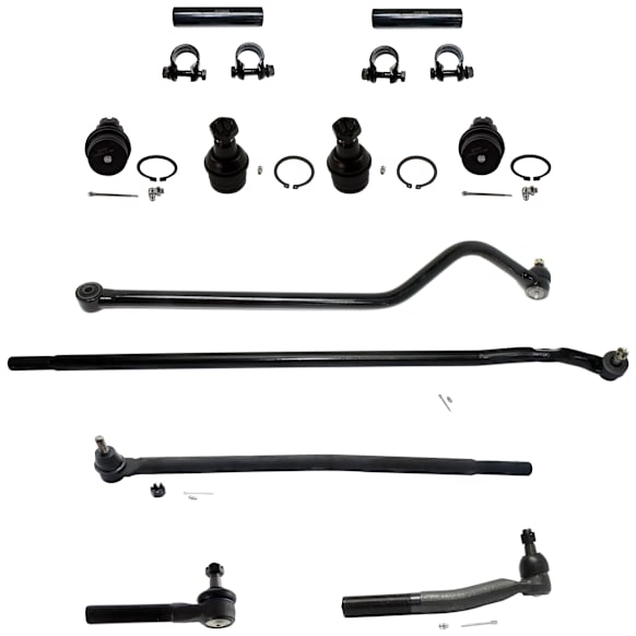 11-Piece Kit Front, Driver and Passenger Side, Inner and Outer Tie Rod Ends with Ball Joints, Tie Rod Adjusting Sleeves, and Track Bar