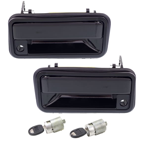 1988-1994 GMC C1500 - 4-Piece Kit Front, Driver and Passenger Side Exterior Door Handle, Smooth Black, With Key Hole, includes Door Lock Cylinder