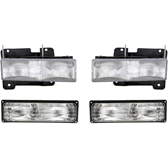 1998 Chevrolet K1500 - 4-Piece Kit Driver and Passenger Side Halogen Headlight, With bulb(s), For Models With Composite s, OE Replacement,  Includes (2) Headlight and (2) Turn Signal Light
