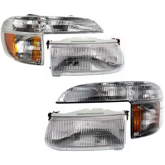 1996 Ford Explorer - 4-Piece Kit Driver and Passenger Side Halogen Headlight, With bulb(s), OE Replacement,  Includes (2) Corner Light and (2) Headlight
