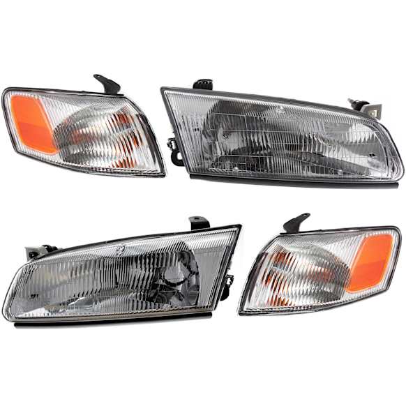 1998 Toyota Camry - 4-Piece Kit Driver and Passenger Side Halogen Headlight, With bulb(s), OE Replacement,  Includes (2) Corner Light and (2) Headlight