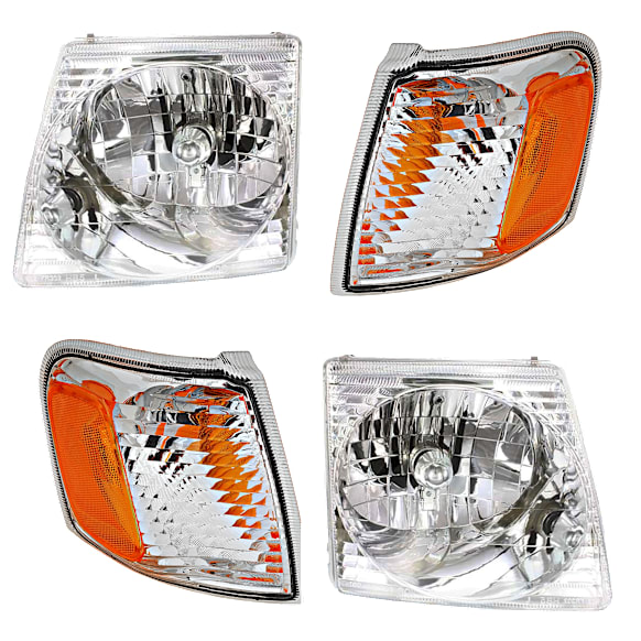 2005 Ford Explorer Sport Trac - 4-Piece Kit Driver and Passenger Side Halogen Headlight, With bulb(s), OE Replacement,  Includes (2) Corner Light and (2) Headlight