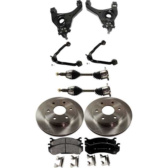 10-Piece Kit Front, Driver and Passenger Side, Upper and Lower Control Arm, RWD, R Series, Includes (2) Axle Assembly, (2) Brake Disc, (1) Brake Pad Set, and (4) Control Arm