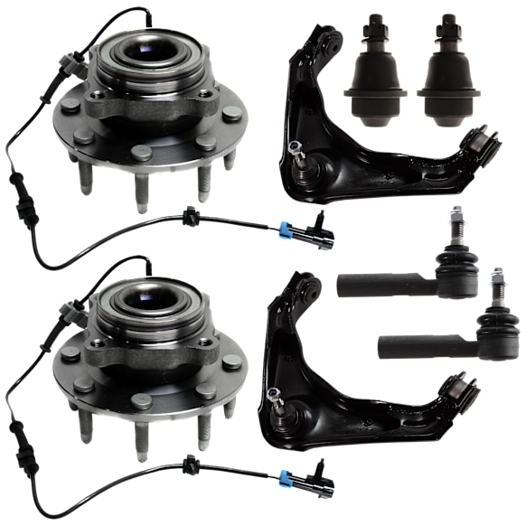 8-Piece Kit Front, Driver and Passenger Side Wheel Hub with Ball Joints, Control Arms, and Tie Rod Ends