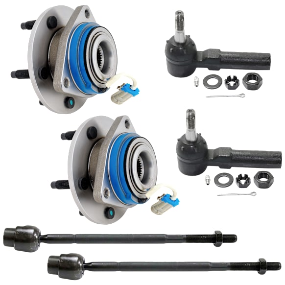 6-Piece Kit Front, Driver and Passenger Side Wheel Hubs, with Bearing, with Tie Rod Ends