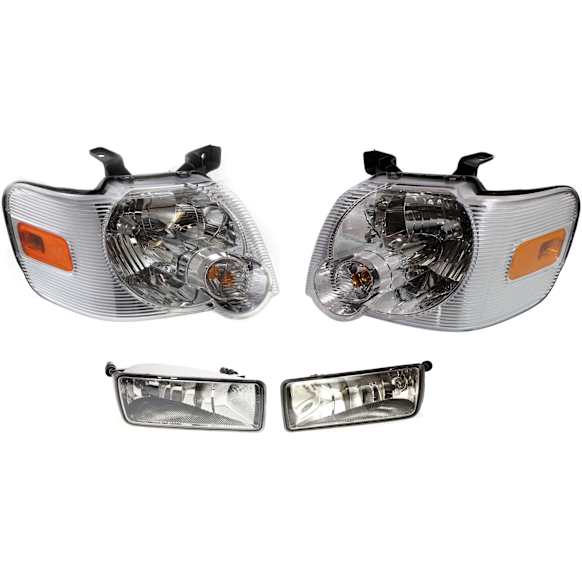 2008 Ford Explorer Sport Trac - 4-Piece Kit Driver and Passenger Side Halogen Headlight, With bulb(s), OE Replacement,  Includes (2) Fog Light and (2) Headlight