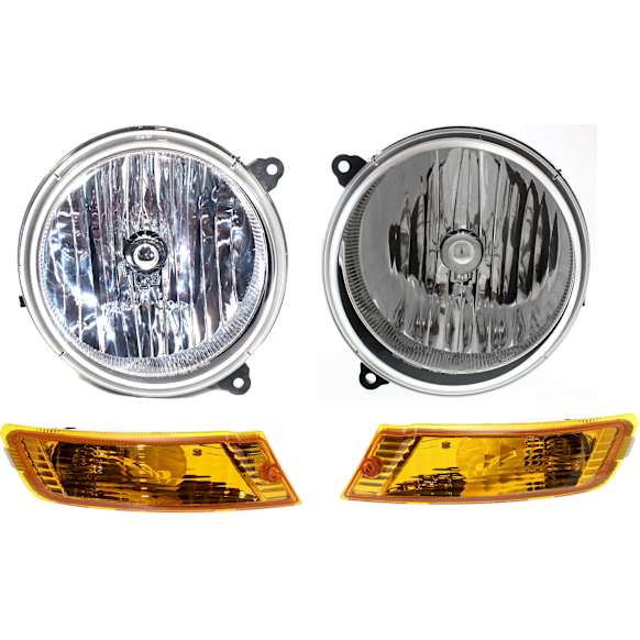 2007 Jeep Liberty - 4-Piece Kit Driver and Passenger Side Halogen Headlight, With bulb(s), OE Replacement,  Includes (2) Headlight and (2) Turn Signal Light
