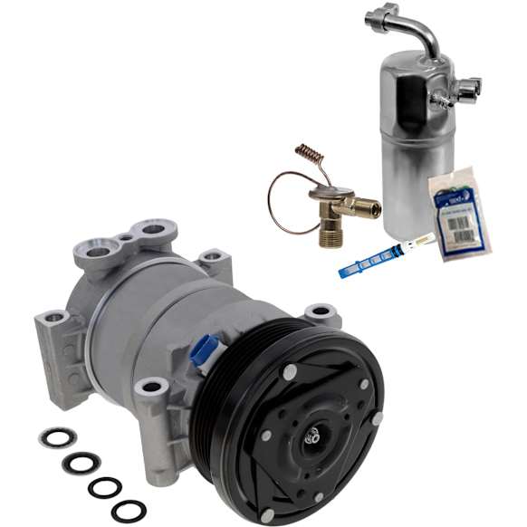 2005 Chevrolet Astro - 2-Piece Kit A/C Compressor Kit, 4.3L 6Cyl, Without Rear AC, With Clutch, 6-Groove Pulley,  Includes (1) A/C Compressor and (1) A/C Service Kit (A/C Accumulator, A/C Orifice Tube, and A/C O-Ring and Gasket Seal Kit)