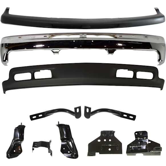 10-Piece Kit, Front Bumper, Chrome, Includes (1) Bumper, (7) Bumper Bracket, (1) Bumper Trim, and (1) Valance