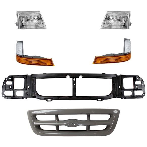 2000 Ford Ranger XL - 6-Piece Kit Header Panel, Rear Wheel Drive,  Includes (2) Corner Light, (1) Grille Assembly, (1) Header Panel, and (2) Headlight