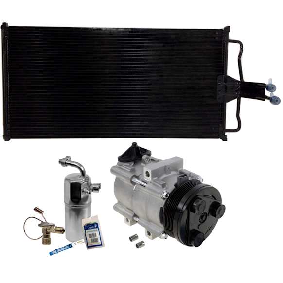 3-Piece Kit A/C Compressor with A/C Condenser, and A/C Service Kit (A/C Accumulator, A/C Orifice Tube, and A/C O-Ring and Gasket Seal Kit), 6-Groove Pulley