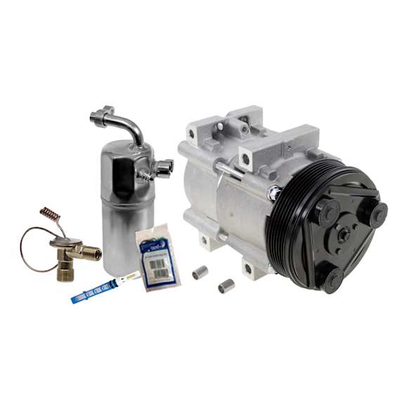 2001 Ford Ranger - 2-Piece Kit A/C Compressor Kit, 2.3L 4Cyl, FS10, 3:00 Coil, 5in Dia, O-Ring (2) 1311385, With Clutch, 6-Groove Pulley,  Includes (1) A/C Compressor and (1) A/C Service Kit (A/C Accumulator, A/C Orifice Tube, and A/C O-Ring and Gasket Seal Kit