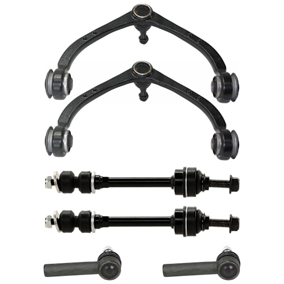 6-Piece Kit Front, Driver and Passenger Side, Upper Control Arm with Sway Bar Links and Tie Rod Ends
