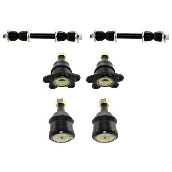 6-Piece Kit Front, Driver and Passenger Side, Upper and Lower Ball Joint, includes (4) Ball Joint and (2) Sway Bar Link