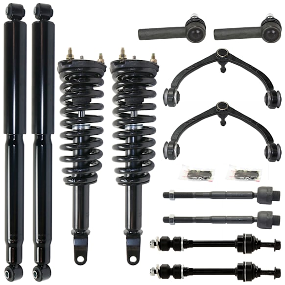 2005 Dodge Dakota - 12-Piece Kit Front and Rear, Driver and Passenger Side Shock and Fully Loaded Strut, RWD, Rear Wheel Drive,  Includes (2) Control Arm, (2) Loaded Strut, (2) Shock Absorber, (2) Sway Bar Link, and (4) Tie Rod End