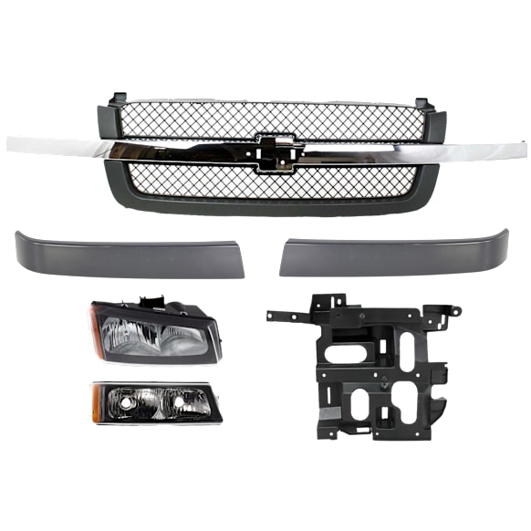 2007 Chevrolet Silverado 1500 Classic - 6-Piece Kit Grille, Textured Gray, Old Body Style,  Includes (1) Grille, (2) Grille Trim, (1) Headlight, (1) Headlight Bracket, and (1) Turn Signal Light