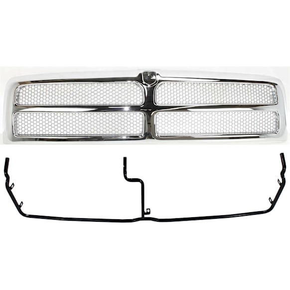 1998 Dodge Ram 2500 - 2-Piece Kit Grille, Chrome Shell with Painted Silver Insert, Extended Cab Pickup,  Includes (1) Grille Assembly and (1) Grille Bracket