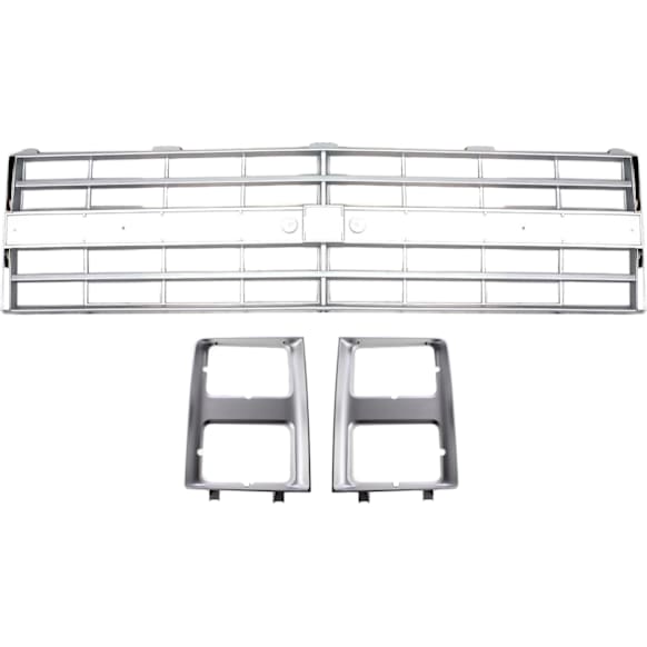 1987 Chevrolet R20 - 3-Piece Kit Grille, Silver, For Models With Chrome ,  Includes (1) Grille and (2) Headlight Door
