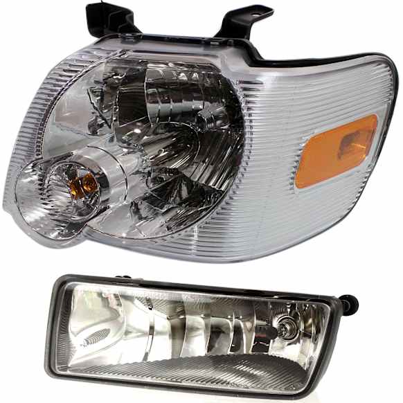 2008 Ford Explorer Sport Trac - 2-Piece Kit Driver Side Halogen Headlight, With bulb(s), OE Replacement,  Includes (1) Fog Light and (1) Headlight