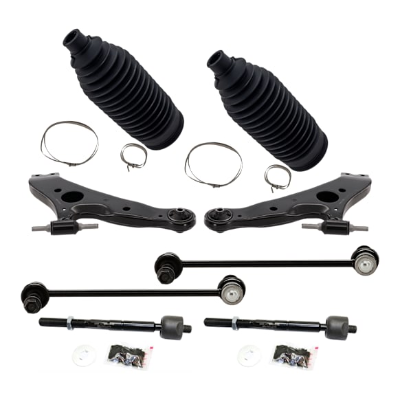 8-Piece Kit Front, Driver and Passenger Side Control Arm with Steering Rack Boots, Sway Bar Links, and Tie Rod Ends
